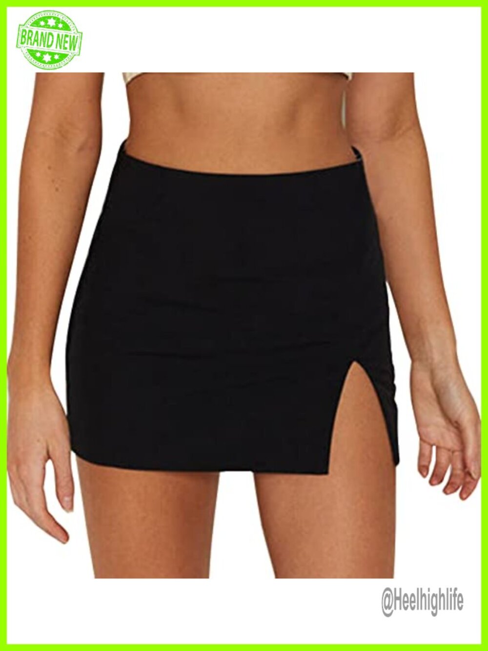 High Waisted Stretch Fitted Bodycon Mini Skirt with Slit